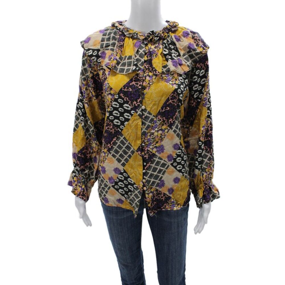 Hoffman Copenhagen Womens Black Floral Button Up Blouse Size 40